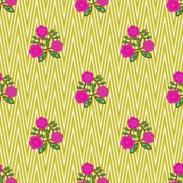 Trendy geometric yellow pattern with red flowers Stock Illustration