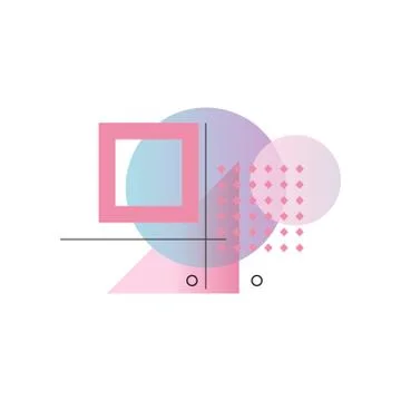 Trendy gradient geometric forms, abstract objects in blue, pink and purple Stock Illustration