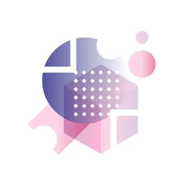 Trendy gradient geometric forms, abstract objects in pink and purple colors Stock Illustration