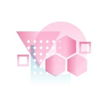 Trendy gradient geometric forms in pink colors, colorful abstract design for Stock Illustration