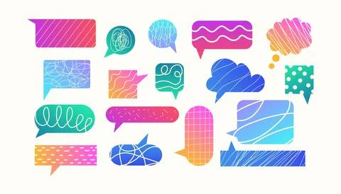 Trendy gradient speech bubbles stickers collection. Stock Illustration