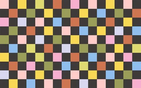 Trendy groovy checkerboard vector pattern with soft wavy retro elements. Se.. Stock Illustration