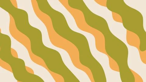 Trendy groovy pattern with green and yellow wavy stripes on beige background Stock Illustration