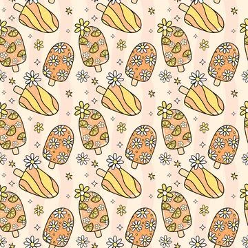 Trendy Groovy Popsicle Seamless Pattern Retro Summer Ice Cream repeat backg.. Stock Illustration