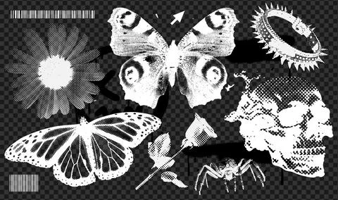 Trendy grunge elements collection with a retro negative photocopy effect. y2k Stock Illustration