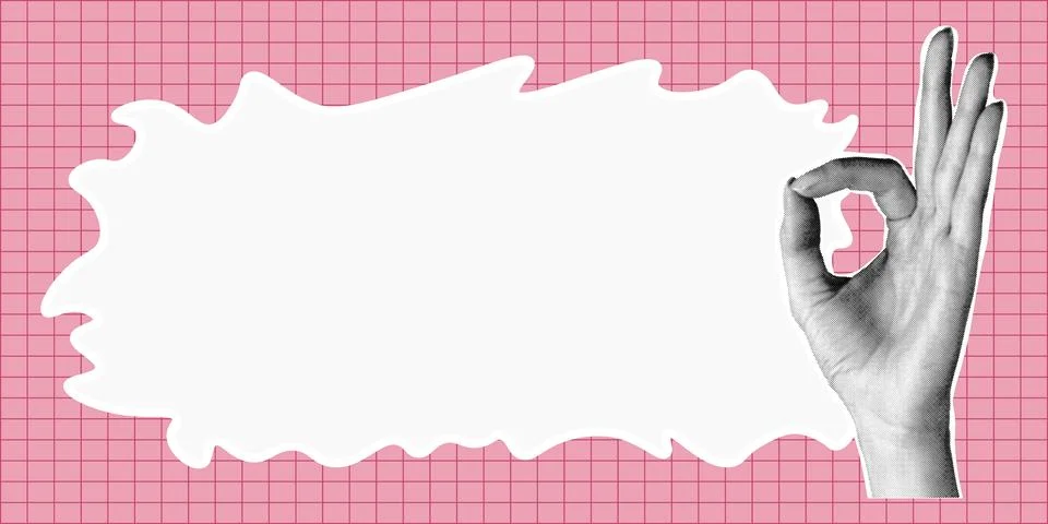 Trendy halftone collage banner. Elements cut out from a magazine, hand gest.. Illustrazione stock