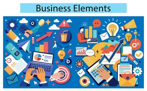 Trendy halftone collage business elements set, Trendy business elements art Stock Illustration