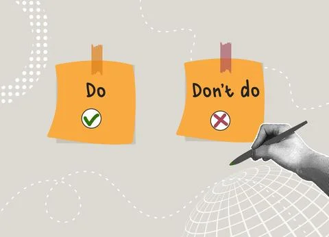 Trendy halftone collage. Do and Dont do. A Guide to Success. Concept of wrong Stock Illustration