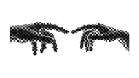 Trendy halftone collage hands touch each other. Reconciliation concept. The.. Stock Illustration