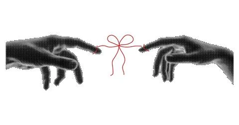 Trendy halftone collage hands touch each other. Reconciliation concept. The.. Stock Illustration