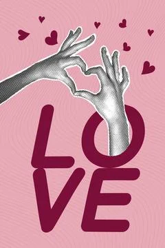 Trendy halftone collage. Postcard in collage style for valentine's day. Heart Stock Illustration