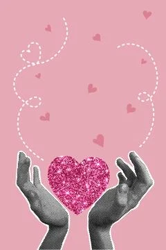 Trendy halftone collage. Postcard in collage style for valentine's day, march 8 Stock Illustration