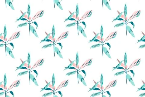 Trendy hand drawing seamless leaf pattern, tropical leaves in bl Stock Illustration