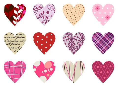 Trendy hearts pattern. Isolated on white Set of twelve hearts of different... 写真素材