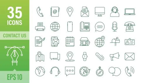 Trendy icon with contact us Thin line business icon set. for web design. Vector Stock Illustration
