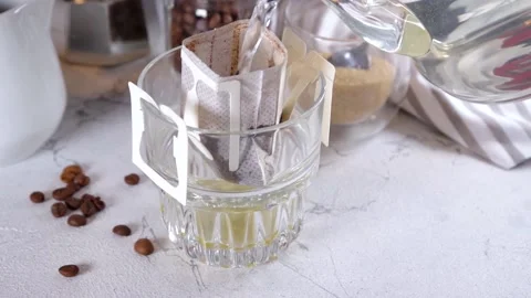 Trendy instant brewed drip coffee Stock Footage 198193051