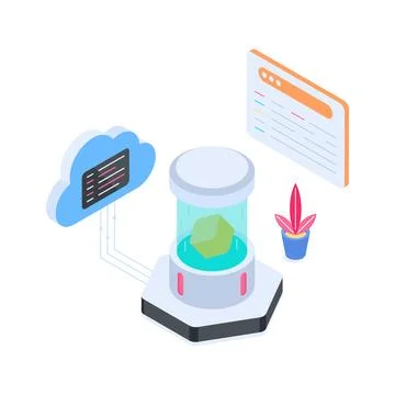 Trendy isometric illustration of cloud database and web hosting service. Иллюстрация