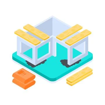 Trendy isometric illustration depicting interactive visual dashboard metrics for Stock Illustration