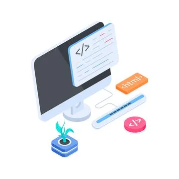 Trendy isometric illustration of html tag showing frontend coding concept. Stock Illustration