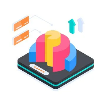 Trendy isometric illustration of web development and cloud network database. 库存插图