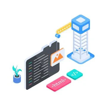 Trendy isometric illustration of web development process and website Illustrazione stock