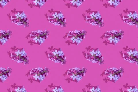 Trendy isometric Seamless continuous pattern with spring lilac flowers. Minim Stock Photos
