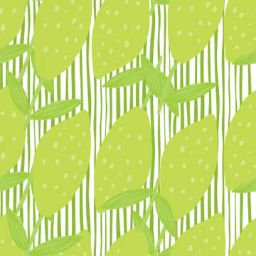 Trendy lemon with leaves seamless pattern on white background. Stock Illustration