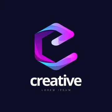 Trendy Letter E Cube Shape Logo Design Stock Illustration