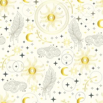 Trendy linear celestial astrological seamless pattern vector Illustrazione stock