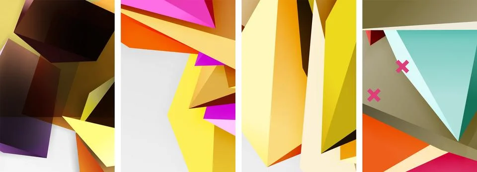 Trendy low poly 3d triangle shapes and other geometric elements background 스톡 일러스트