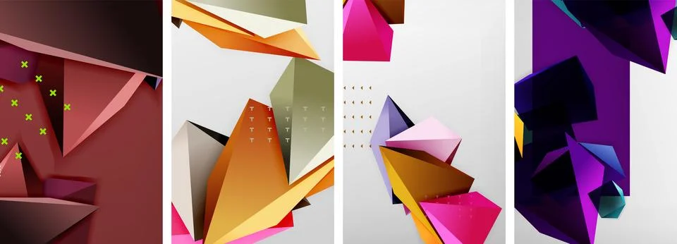 Trendy low poly 3d triangle shapes and other geometric elements background Stock Illustration
