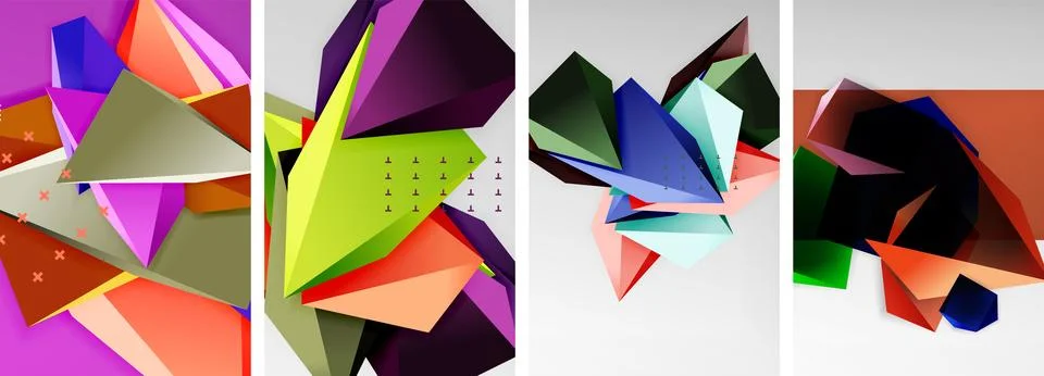 Trendy low poly 3d triangle shapes and other geometric elements background 스톡 일러스트