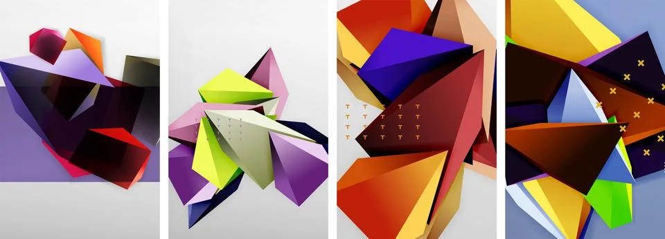 Trendy low poly 3d triangle shapes and other geometric elements background 스톡 일러스트