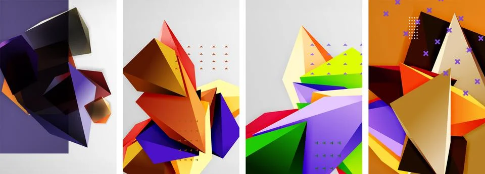Trendy low poly 3d triangle shapes and other geometric elements background 스톡 일러스트