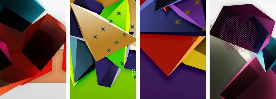 Trendy low poly 3d triangle shapes and other geometric elements background 스톡 일러스트