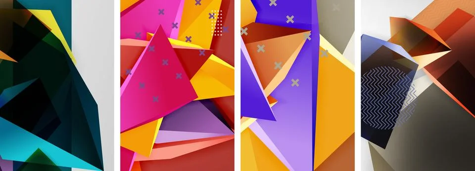 Trendy low poly 3d triangle shapes and other geometric elements background Illustrazione stock
