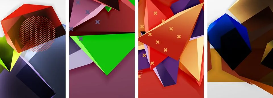 Trendy low poly 3d triangle shapes and other geometric elements background 스톡 일러스트