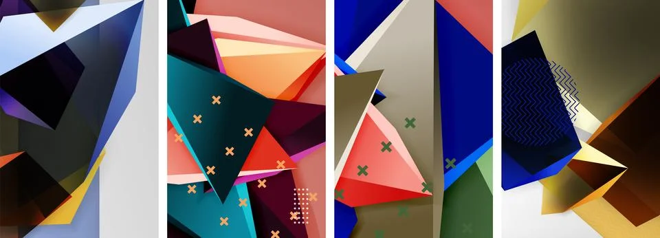 Trendy low poly 3d triangle shapes and other geometric elements background Stock Illustration