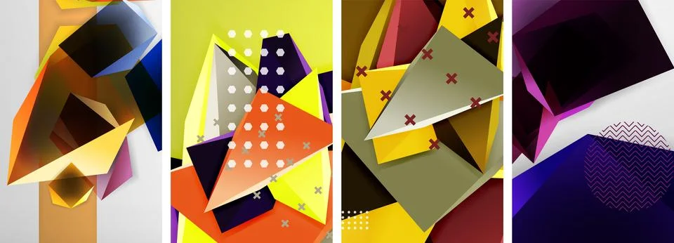 Trendy low poly 3d triangle shapes and other geometric elements background 스톡 일러스트