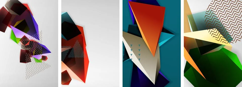 Trendy low poly 3d triangle shapes and other geometric elements background 스톡 일러스트