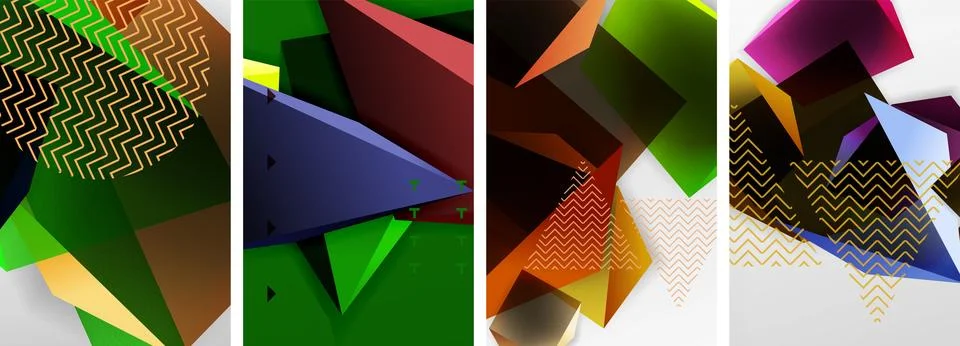 Trendy low poly 3d triangle shapes and other geometric elements background 스톡 일러스트
