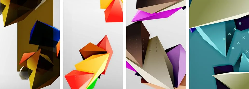 Trendy low poly 3d triangle shapes and other geometric elements background 스톡 일러스트
