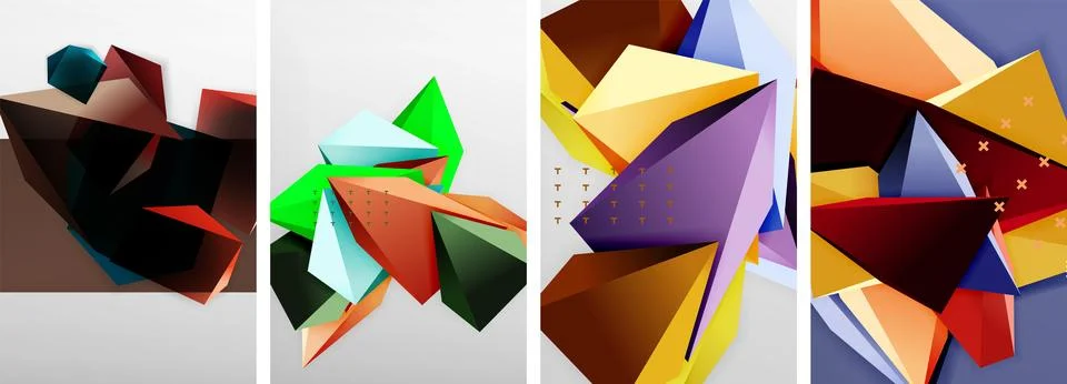 Trendy low poly 3d triangle shapes and other geometric elements background 스톡 일러스트