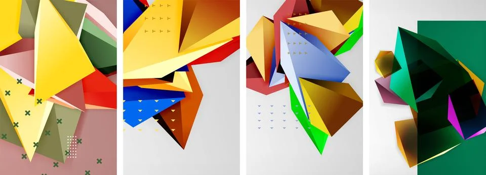 Trendy low poly 3d triangle shapes and other geometric elements background 스톡 일러스트