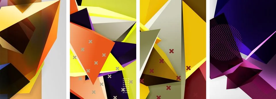 Trendy low poly 3d triangle shapes and other geometric elements background 스톡 일러스트