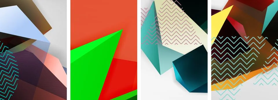 Trendy low poly 3d triangle shapes and other geometric elements background Stock Illustration
