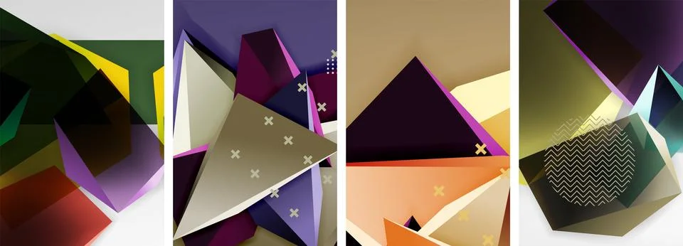 Trendy low poly 3d triangle shapes and other geometric elements background Stock Illustration
