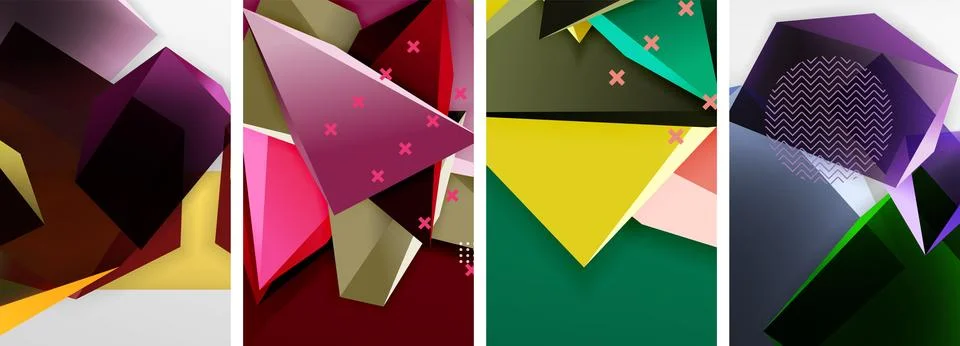Trendy low poly 3d triangle shapes and other geometric elements background 스톡 일러스트