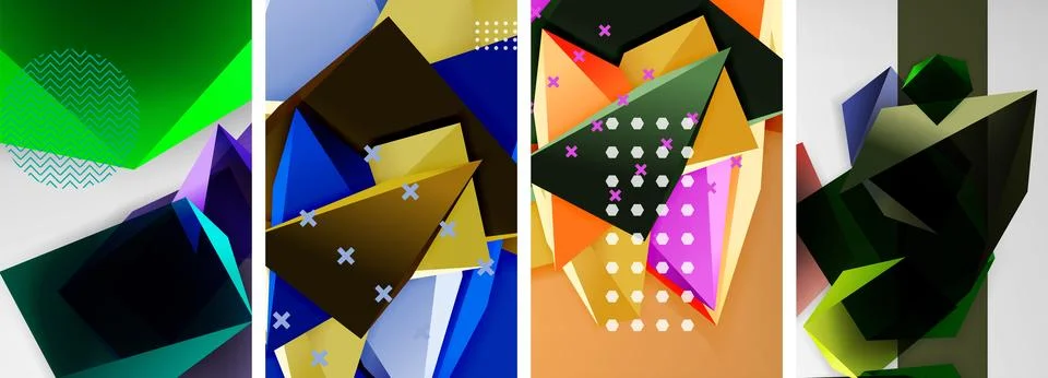 Trendy low poly 3d triangle shapes and other geometric elements background 스톡 일러스트