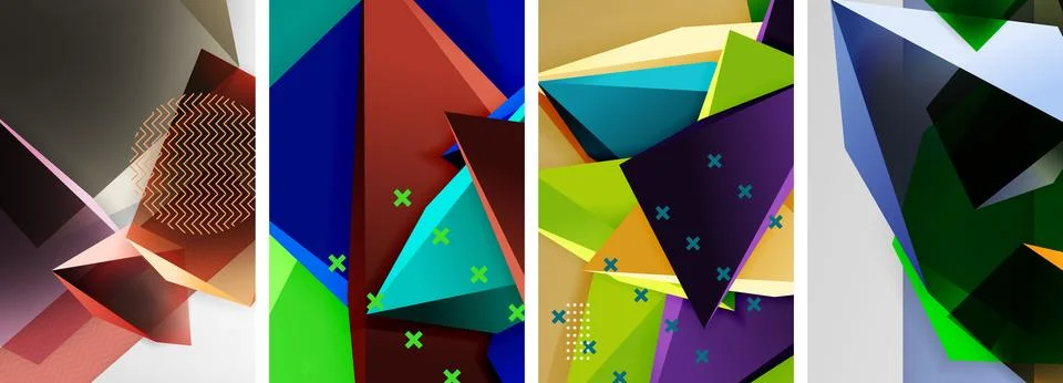 Trendy low poly 3d triangle shapes and other geometric elements background 스톡 일러스트